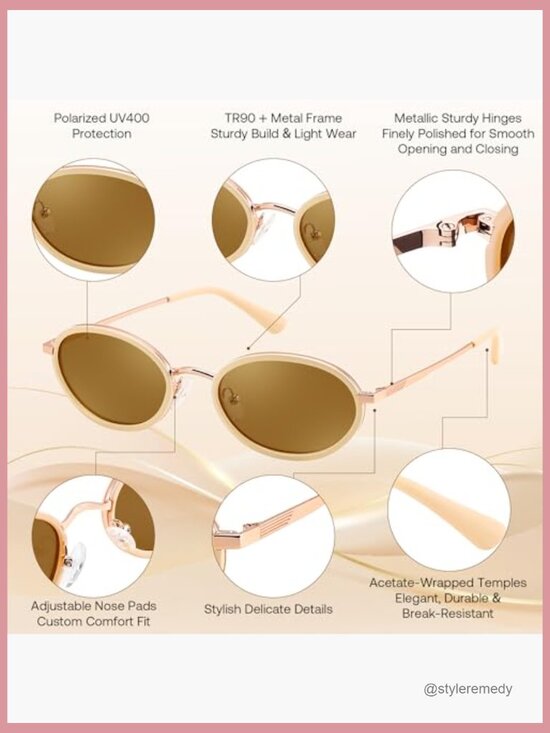 Vintage Oval TR90 Metal Sunglasses UV400